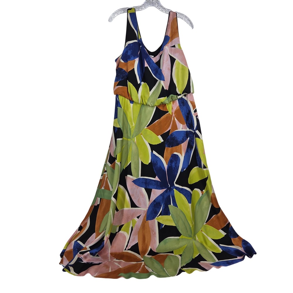 NIC+ZOE Maxi Dress XL Floral Art-inspired Eclectic Sleeveless Blouson V-Neck